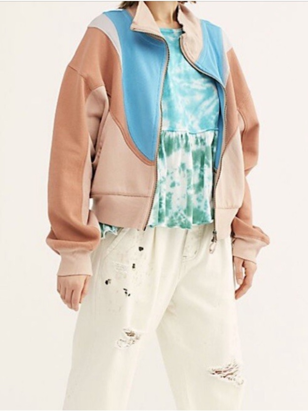 Free People Color Block Zip Up Hoodie